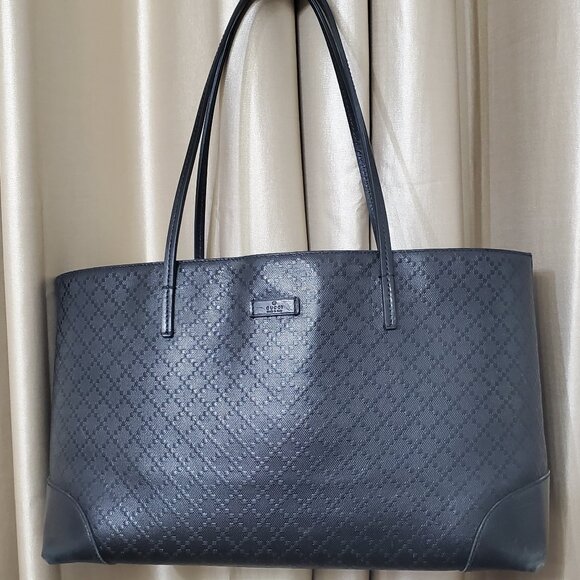Gucci Logo Diamante Lux Black Leather Tote Bag - Picture 1 of 2